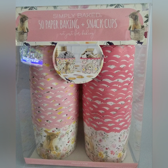 50 PC Cupcakes Baking & Snack Cups Pink Floral  Spring Easter Rabbit - Picture 2 of 9